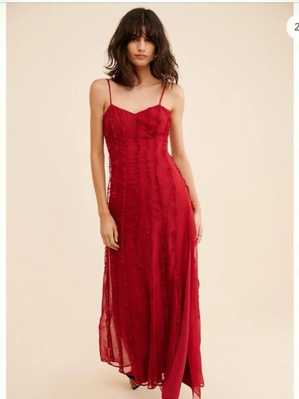 If By Sea Solid Ruffle Slip Maxi Dress